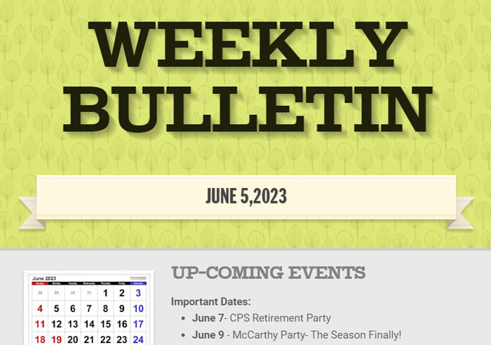 McCarthy Middle School Weekly Bulletin: May 22, 2023 McCarthy Middle School Weekly Bulletin
