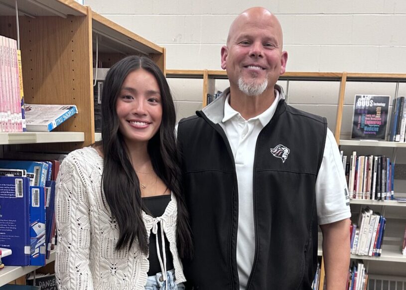 The 2026 winner of the McCarthy Middle School PTO scholarship is Tiffany Vu, who is pictured with McCarthy principal Dr. Jeff Parks.